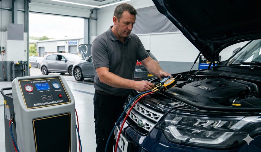 Air-Con-Regas-Isle-of-Man Car air conditioning regas service at Goldies Garage Isle of Man